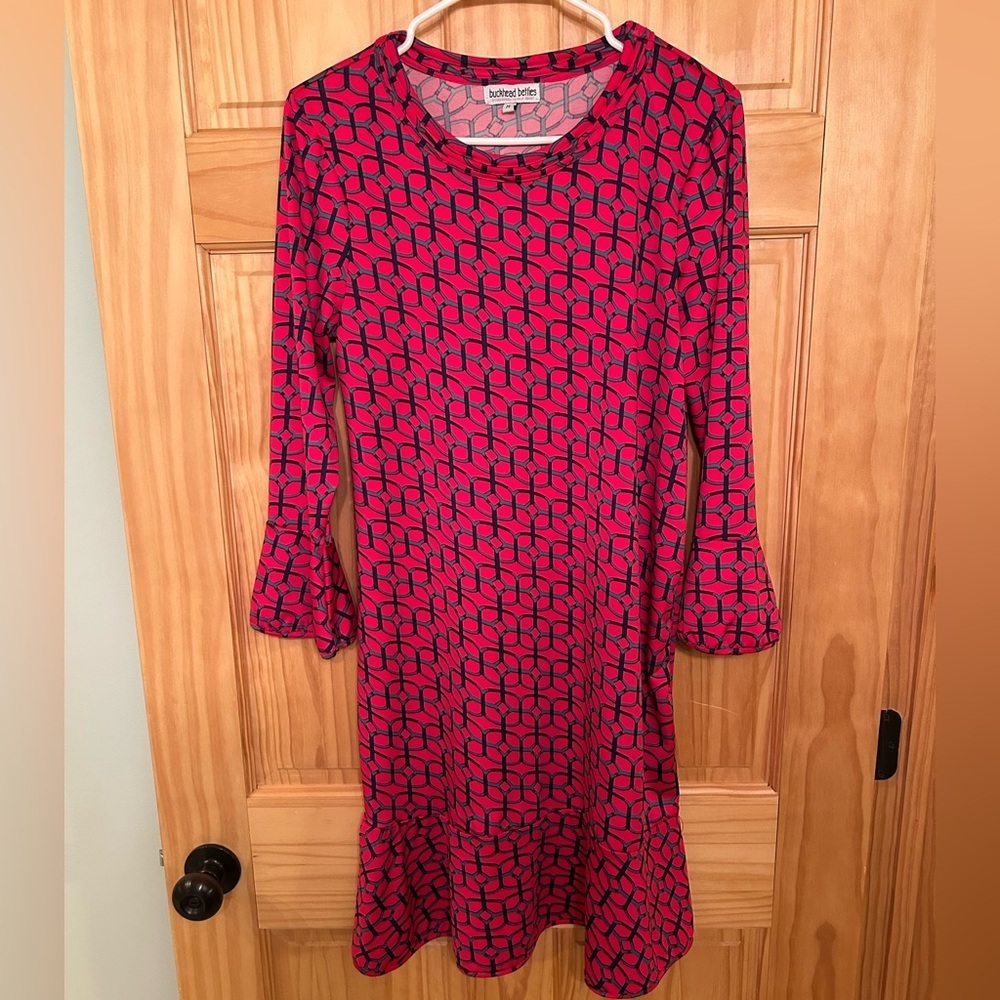 Buckhead Bettie’s Pink Geometric Long-Sleeve Shift Dress